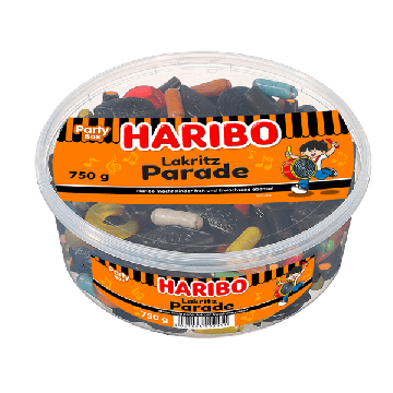 HARIBO Lakritz Parade 750 g Box mit einer Mischung aus süßem und salzigem Lakritz