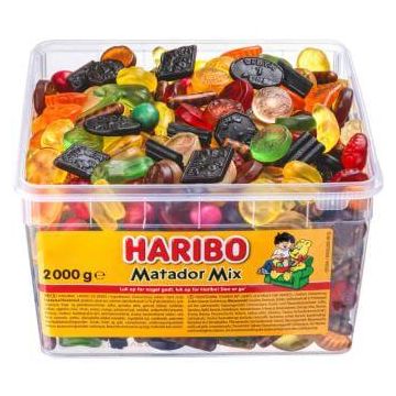 Haribo Matador Mix 2 kg Sortiment mit verschiedenen Fruchtgummis, Weingummis und Lakritz