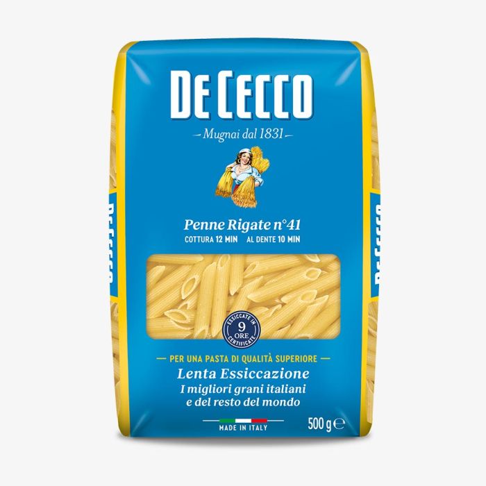 De Cecco Penne Rigate Nr. 41 500 g – Premium italienische Pasta mit Rillen für extra Saucenhalt