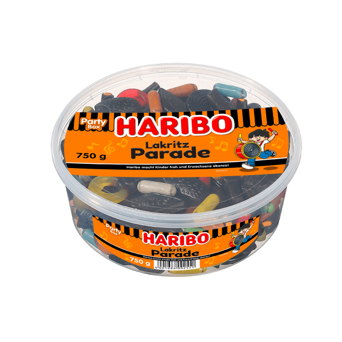 HARIBO Lakritz Parade 750 g Box mit einer Mischung aus süßem und salzigem Lakritz