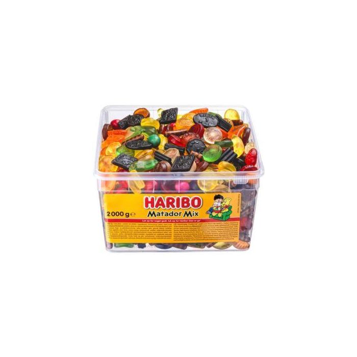 Haribo Matador Mix 2 kg Sortiment mit verschiedenen Fruchtgummis, Weingummis und Lakritz