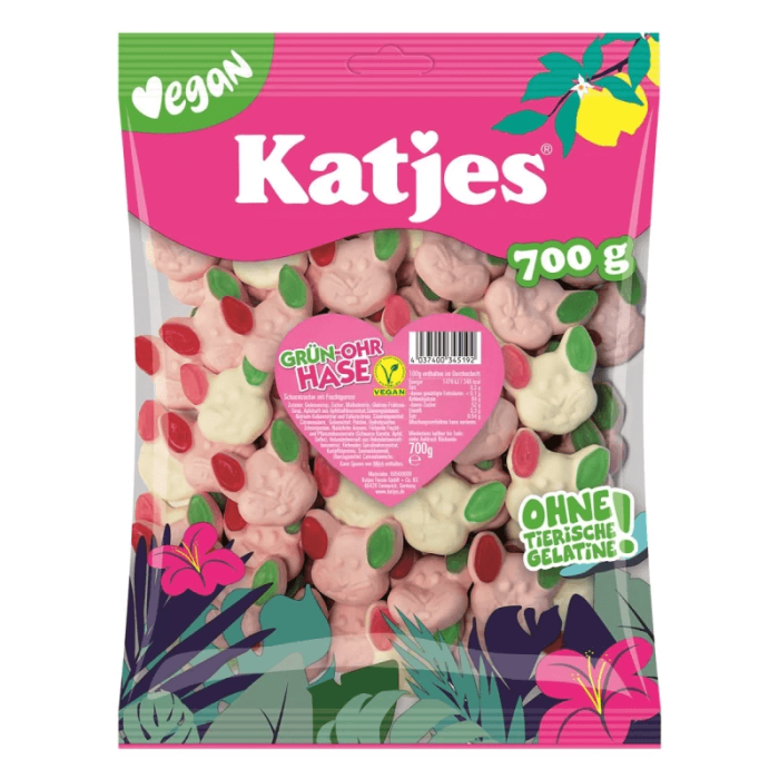 Katjes Grün-Ohr-Hase 700g vegane Schaumzucker-Hasen mit Fruchtgummi-Ohren