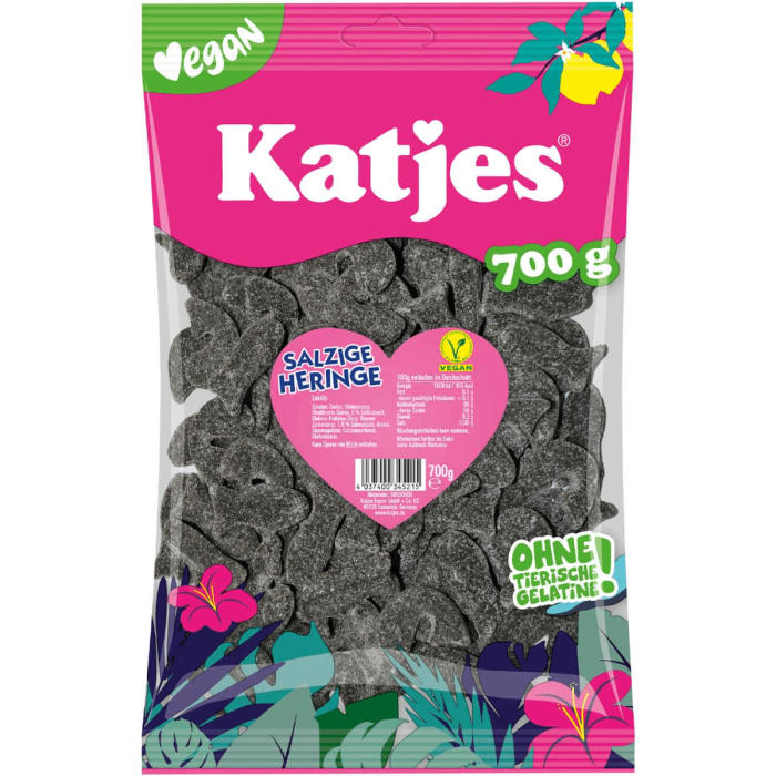 Katjes Salzige Heringe 700g vegane salzige Lakritzfische mit Salmiak